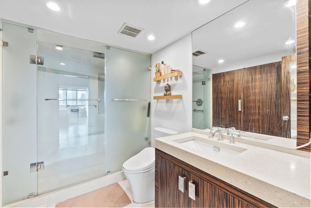 300 Newark St Unit 8G, Hoboken, NJ 07030 - bathroom with toilet, a shower stall, vanity, and recessed lighting