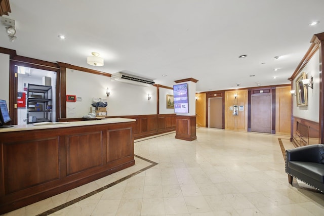 10 Huron Ave Unit 11D, Jersey City, NJ 07306 - reception featuring ornamental molding, a wainscoted wall, and recessed lighting