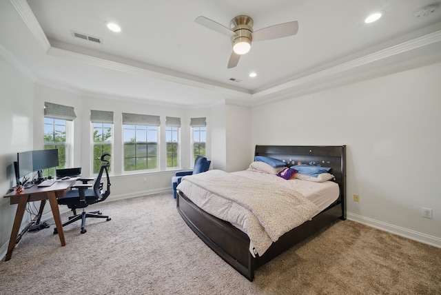 28 Creekside Ct Unit 28, Secaucus, NJ 07094 - bedroom with carpet flooring, ornamental molding, baseboards, a desk, and a raised ceiling