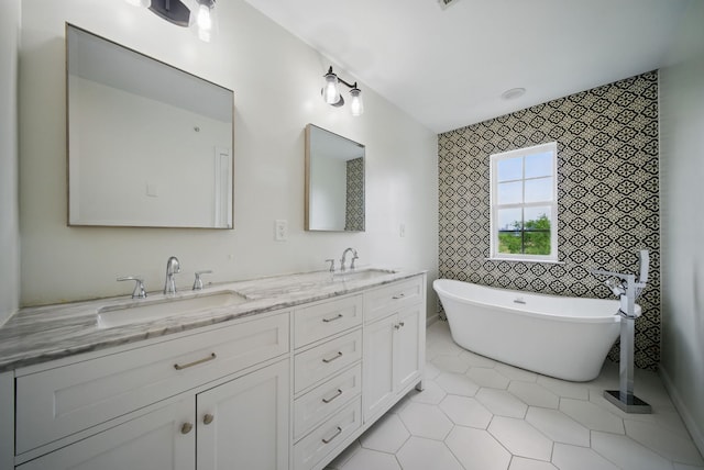 28 Creekside Ct Unit 28, Secaucus, NJ 07094 - full bath with double vanity, a soaking tub, and tile patterned floors