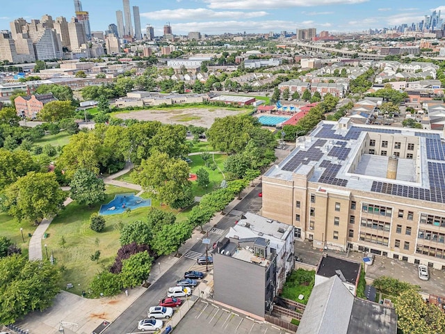 drone / aerial view with a city view