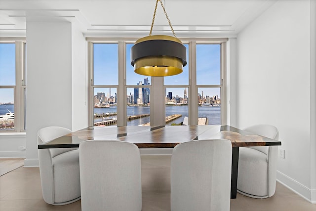 1125 Maxwell Ln Unit 654, Hoboken, NJ 07030 - dining area with baseboards, a water view, and a view of city