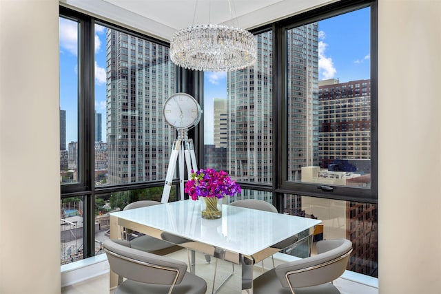 dining room with plenty of natural light and a chandelier