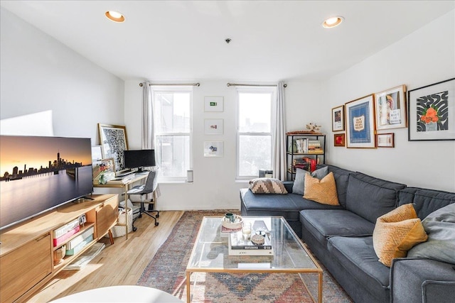 living room featuring light wood-type flooring