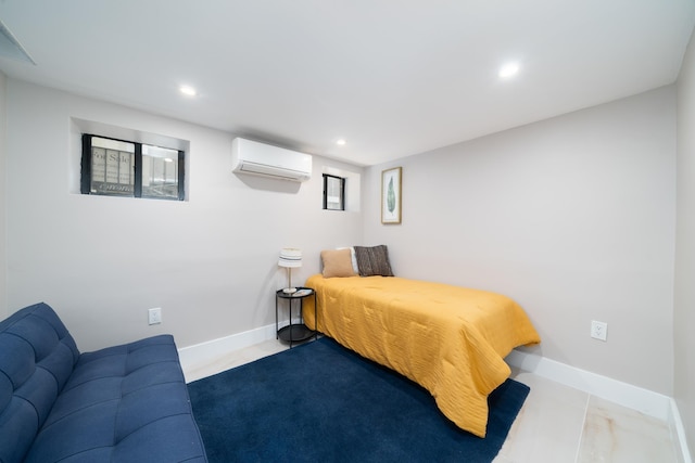 166 Steuben St Unit 1A, Jersey City, NJ 07302 - bedroom with an AC wall unit, baseboards, and recessed lighting