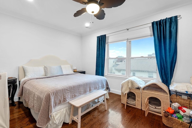 42 Grace St Unit 2A, Jersey City, NJ 07307 - bedroom with ornamental molding, wood finished floors, and a ceiling fan
