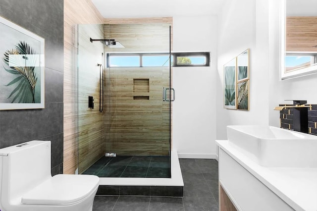 618 17th St, Union City, NJ 07087 - bathroom featuring vanity, a shower stall, and tile patterned flooring