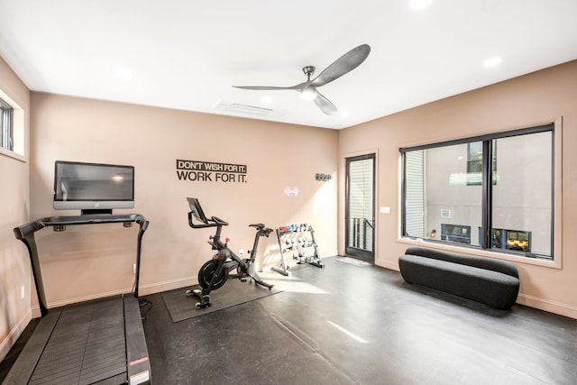 294 4th St, Jersey City, NJ 07302 - exercise area with a wealth of natural light, recessed lighting, baseboards, and ceiling fan