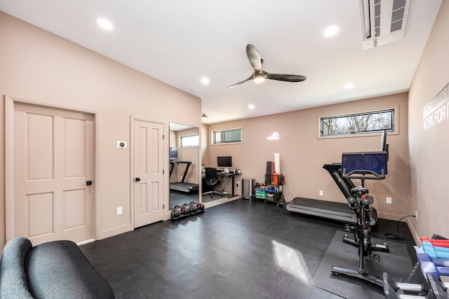 294 4th St, Jersey City, NJ 07302 - workout room with ceiling fan, recessed lighting, visible vents, and a wealth of natural light