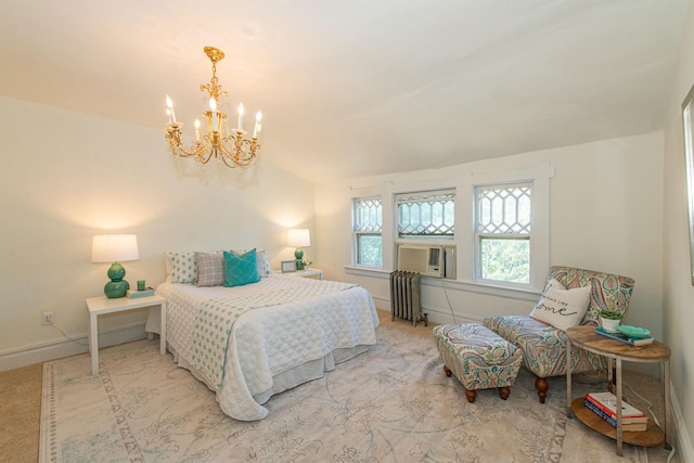 68 Osborne St, Glen Ridge, NJ 07028 - bedroom with radiator heating unit, a chandelier, cooling unit, and lofted ceiling