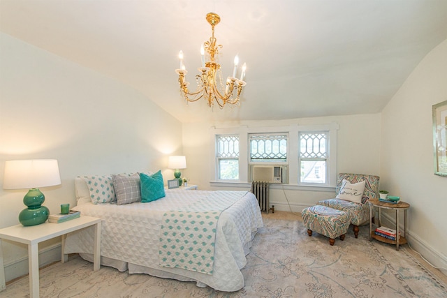 68 Osborne St, Glen Ridge, NJ 07028 - bedroom featuring lofted ceiling, a chandelier, radiator, and cooling unit