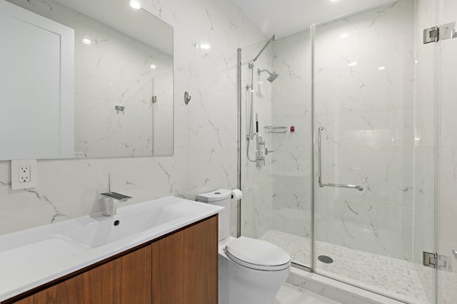 5 Washington Pl, Cliffside Park, NJ 07010 - full bathroom with marble finish floor, toilet, vanity, and a marble finish shower