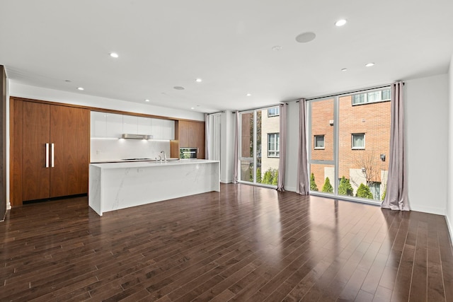 5 Washington Pl, Cliffside Park, NJ 07010 - unfurnished living room with dark wood finished floors, recessed lighting, a sink, and floor to ceiling windows
