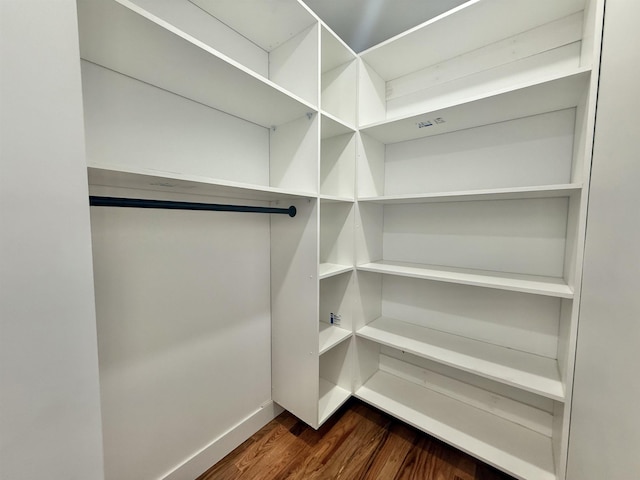 spacious closet with dark wood-style floors