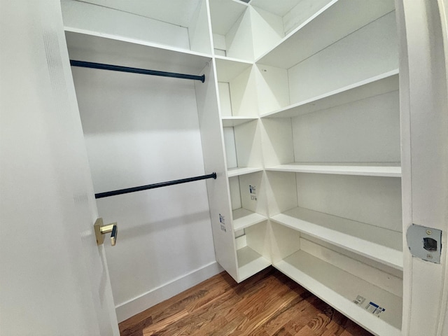 walk in closet with wood finished floors