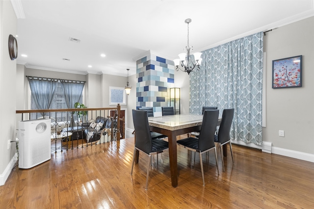 405 Commercial Ave, Cliffside Park, NJ 07010 - dining room with a chandelier, wood finished floors, crown molding, and recessed lighting