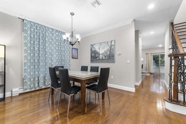 405 Commercial Ave, Cliffside Park, NJ 07010 - dining room featuring a chandelier, ornamental molding, wood finished floors, and recessed lighting