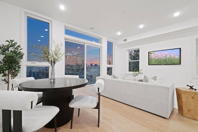 living room featuring light hardwood / wood-style floors and expansive windows