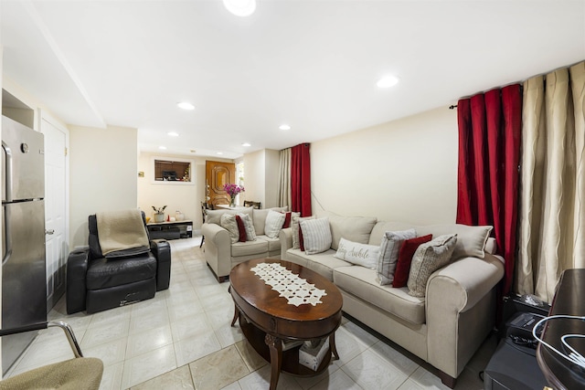 living room with recessed lighting