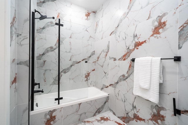 full bathroom with a combined bath / shower with marble appearance