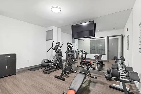 exercise area featuring hardwood / wood-style floors