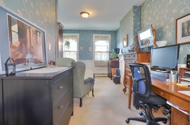 329 Adams St Unit 4, Hoboken, NJ 07030 - carpeted office space featuring wallpapered walls and a wainscoted wall