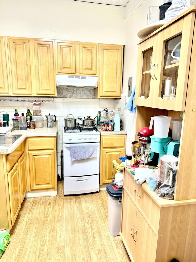 500 New York Ave, Jersey City, NJ 07087 - kitchen featuring gas range gas stove, under cabinet range hood, light wood-style flooring, light countertops, and light brown cabinets