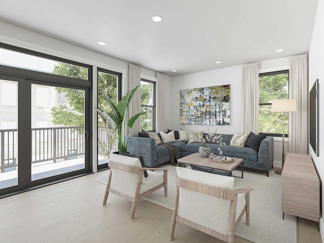 living room with light hardwood / wood-style floors