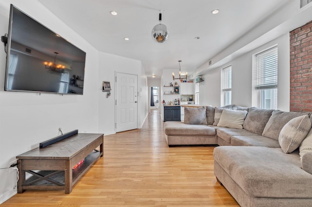 living room with light wood-type flooring