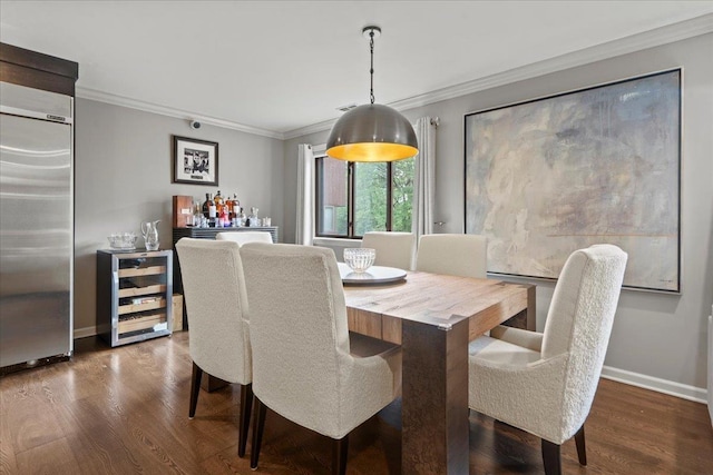 498 Teal Plz, Secaucus, NJ 07094 - dining room with wine cooler, crown molding, dark wood-type flooring, and baseboards