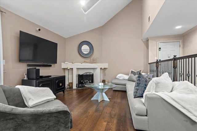 498 Teal Plz, Secaucus, NJ 07094 - living area featuring vaulted ceiling, wood finished floors, and a fireplace