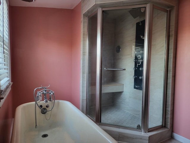 403 Hamilton St, Roselle Boro, NJ 07203 - bathroom featuring a soaking tub and a stall shower