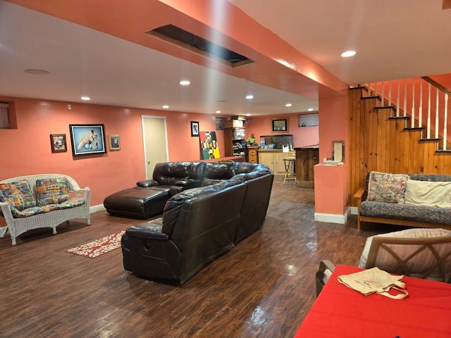 403 Hamilton St, Roselle Boro, NJ 07203 - living area featuring stairway, recessed lighting, wet bar, and wood finished floors