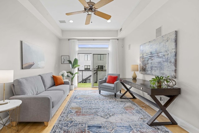 512 Jefferson St Unit 4R, Hoboken, NJ 07030 - living room with light wood-type flooring, ceiling fan, and recessed lighting