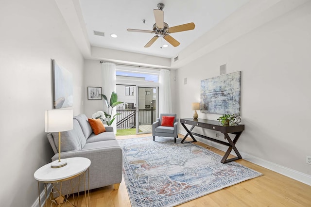 512 Jefferson St Unit 4R, Hoboken, NJ 07030 - living area with wood finished floors, a ceiling fan, and recessed lighting