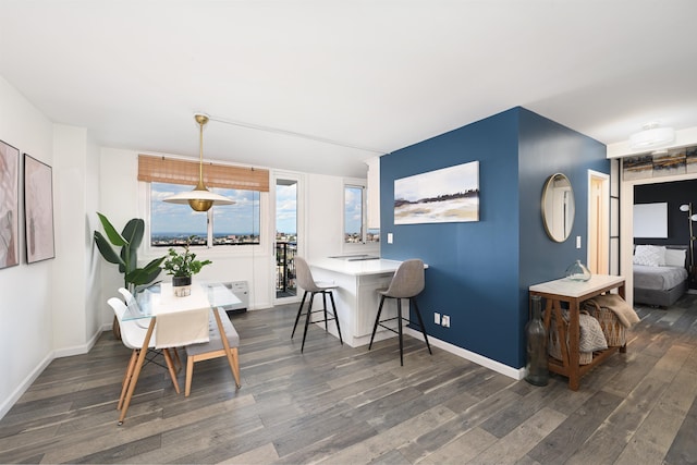 dining space with dark hardwood / wood-style floors