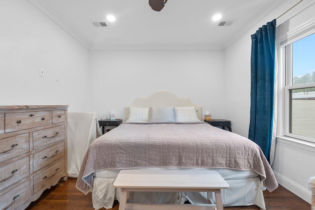 42 Grace St Unit 2, Jersey City, NJ 07307 - bedroom with ornamental molding, dark wood finished floors, and recessed lighting