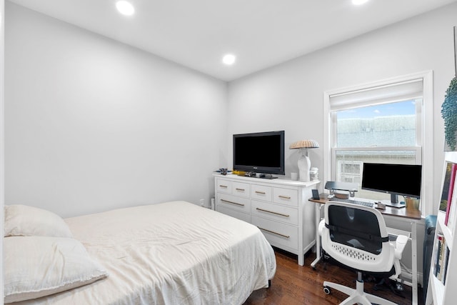 42 Grace St Unit 2, Jersey City, NJ 07307 - bedroom with dark wood-style flooring, recessed lighting, and an office area