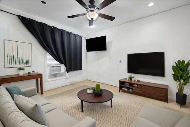 215 48th St Unit 101, Union City, NJ 07087 - living area featuring a ceiling fan, recessed lighting, cooling unit, and light wood-style flooring