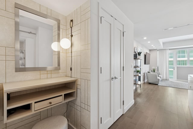 800 Ave At Port Imperial Unit 517, Weehawken, NJ 07086 - corridor with wood finished floors, recessed lighting, and baseboards