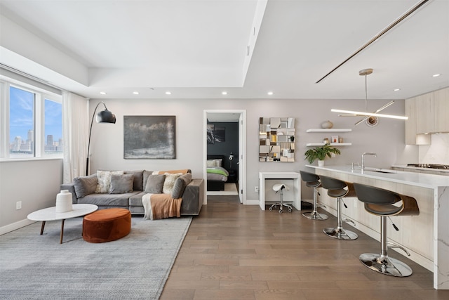 800 Ave At Port Imperial Unit 517, Weehawken, NJ 07086 - living room with wood finished floors, baseboards, and recessed lighting
