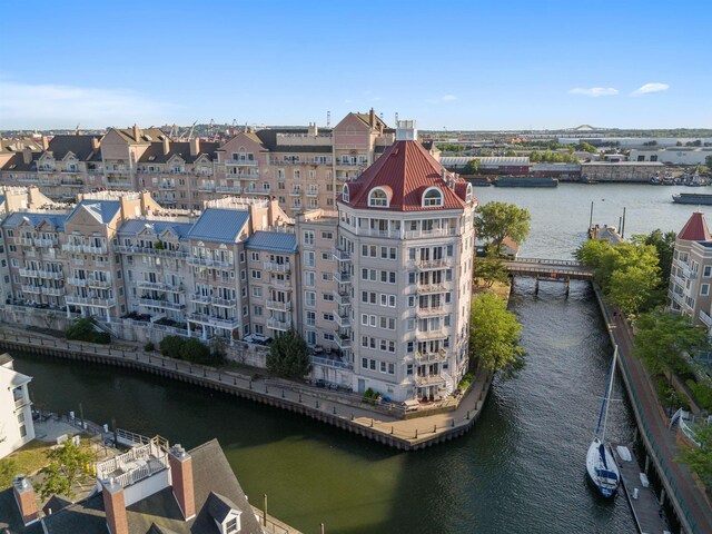 aerial view with a water view