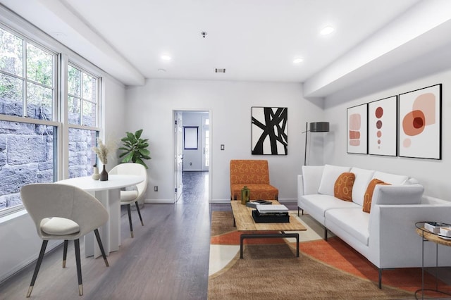 living room featuring dark hardwood / wood-style flooring