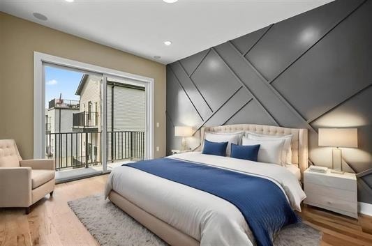 3611 John F Kennedy Blvd Unit 2, Jersey City, NJ 07307 - bedroom featuring access to exterior, wood finished floors, and recessed lighting