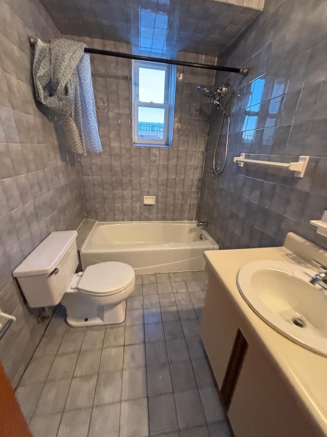 3444 John F Kennedy Blvd Unit 4F, Jersey City, NJ 07307 - full bathroom with tile walls, toilet, tile patterned floors, bathing tub / shower combination, and vanity