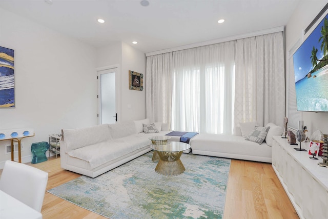 living room with light hardwood / wood-style floors