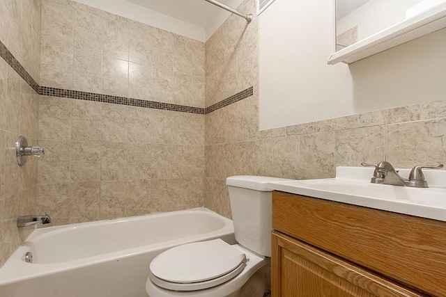 72 W 22nd St, Bayonne, NJ 07002 - bathroom with toilet, tub / shower combination, vanity, and tile walls