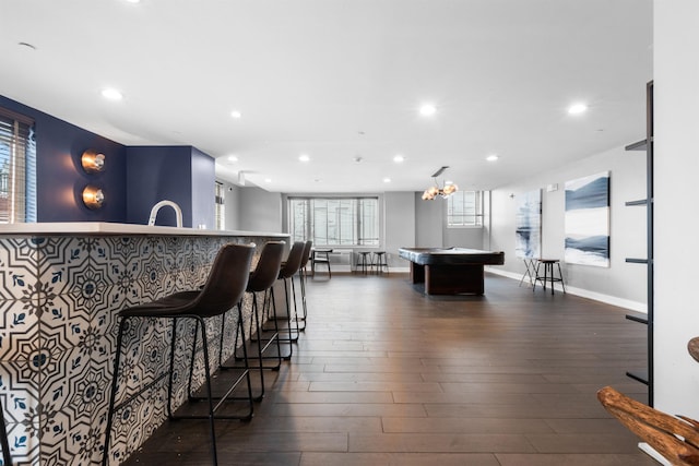 3312 Hudson Ave Unit 3H, Union City, NJ 07087 - bar area featuring recessed lighting, dark wood-type flooring, billiards, and baseboards