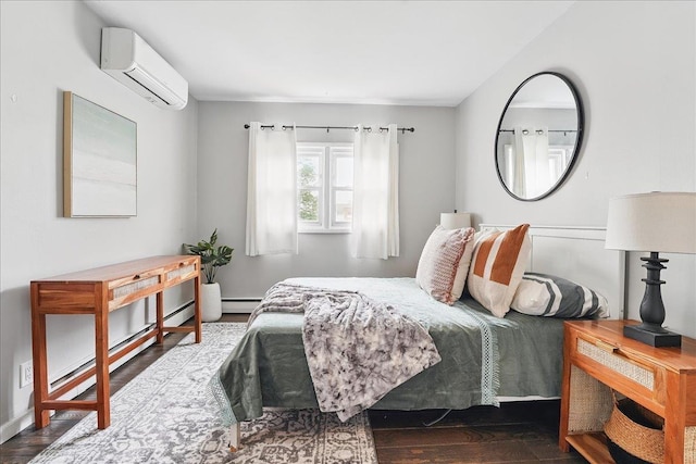 221 Terrace Ave, Jersey City, NJ 07307 - bedroom featuring a wall mounted AC, wood finished floors, and a baseboard radiator