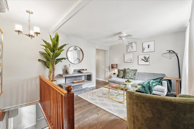 221 Terrace Ave, Jersey City, NJ 07307 - living room featuring wood finished floors, ceiling fan, a chandelier, and baseboards